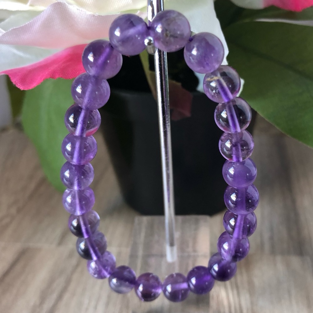 Amethyst Natural Stone Beads Stretchable Bracelet 7" - 8mm Beads Best G…